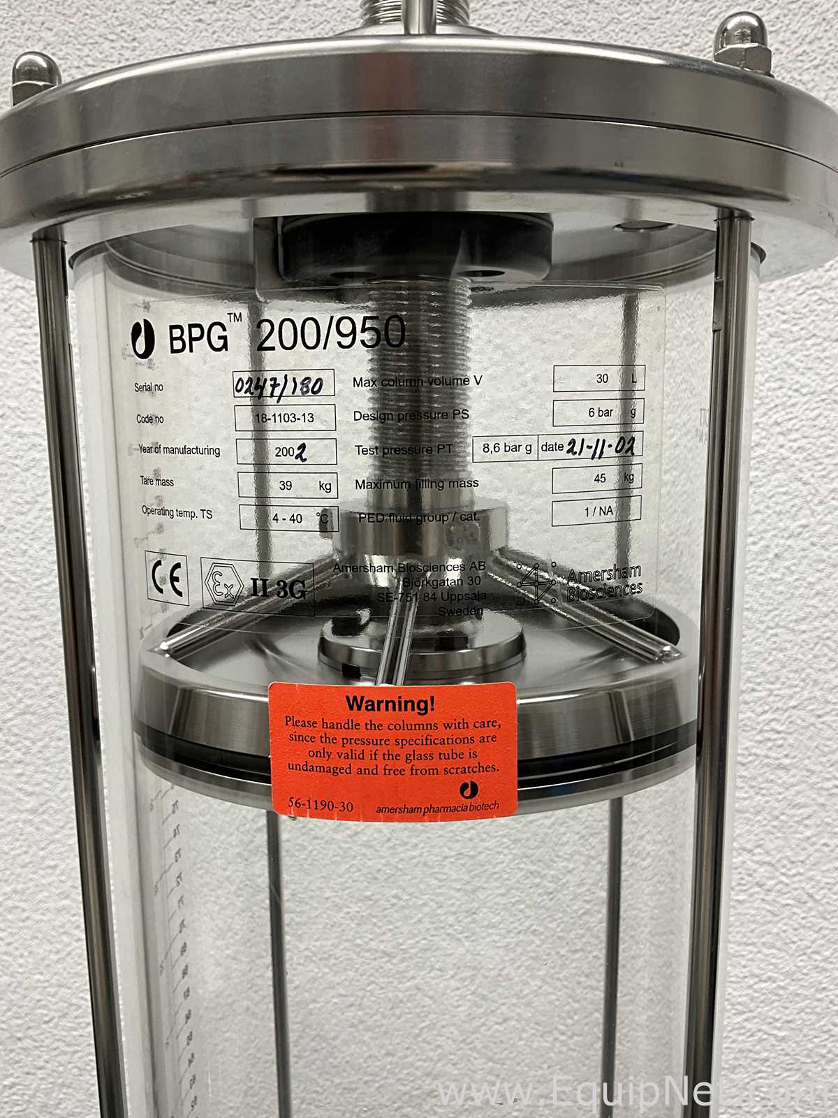 Amersham Pharmacia Biotech Inc BPG 200/950 30 Litre Chromatography Column