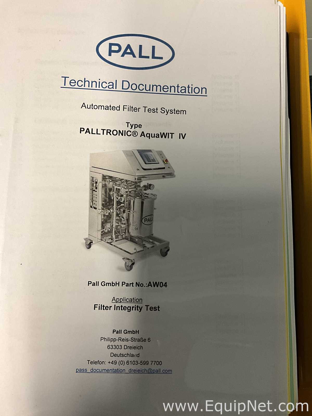 Unused Pall Life Sciences Palltronic AquaWIT IV Filter Integrity Test System