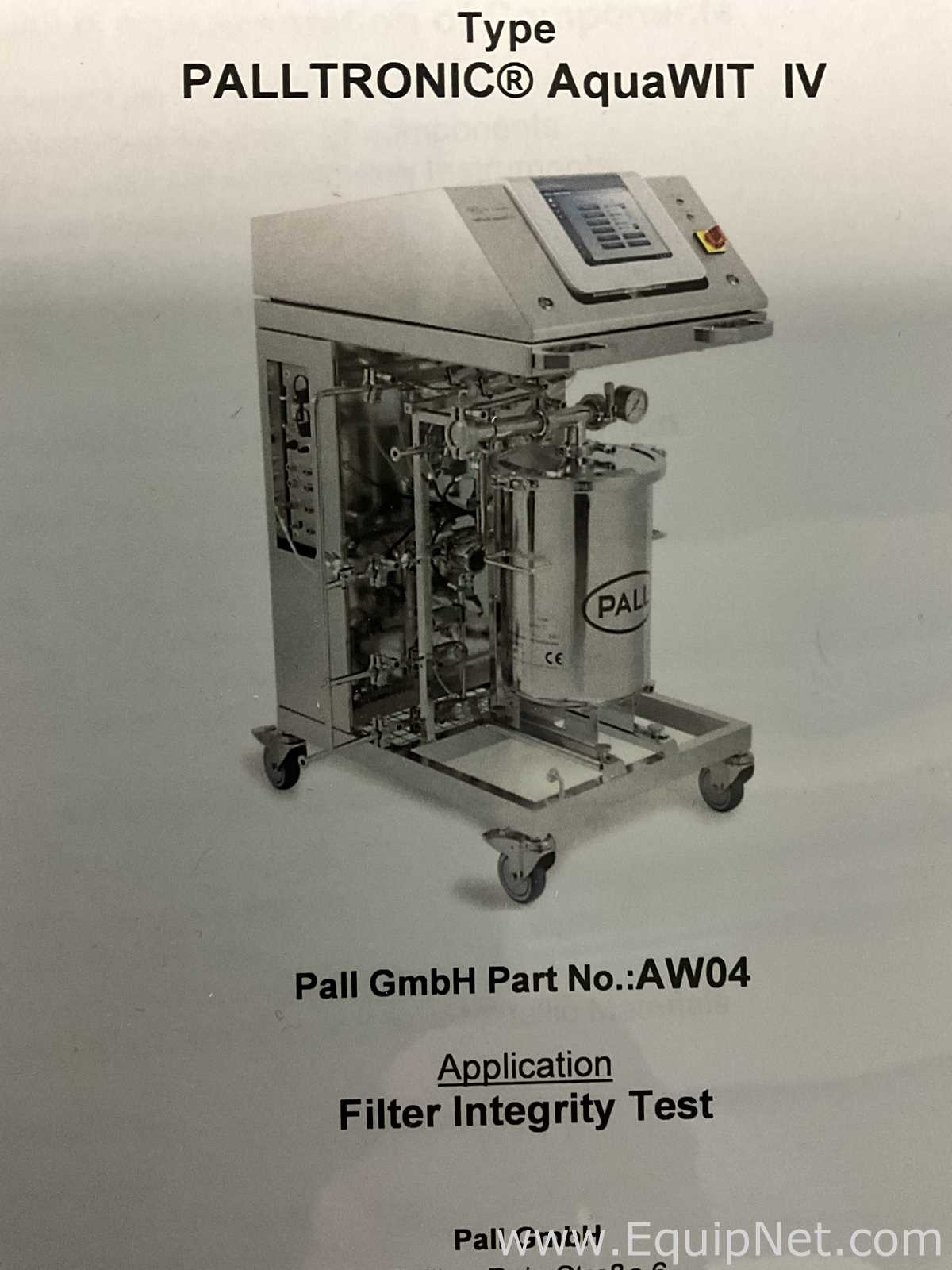 Unused Pall Life Sciences Palltronic AquaWIT IV Filter Integrity Test System