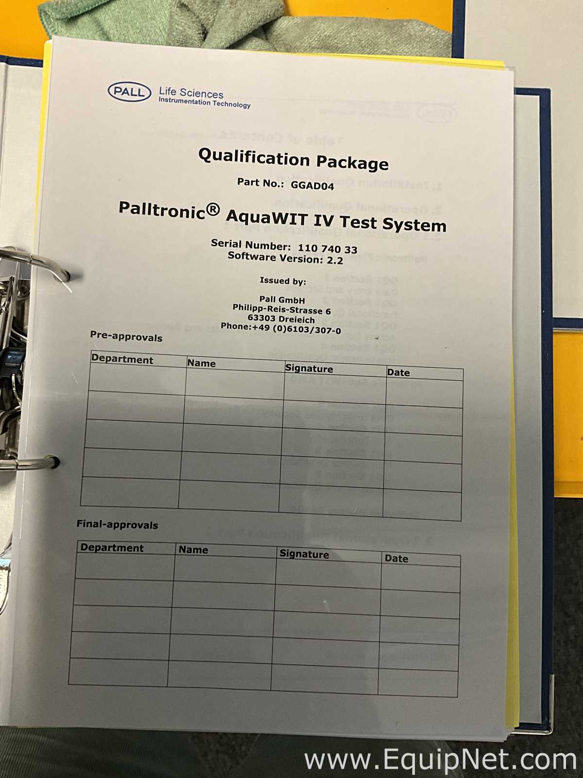 Unused Pall Life Sciences Palltronic AquaWIT IV Filter Integrity Test System