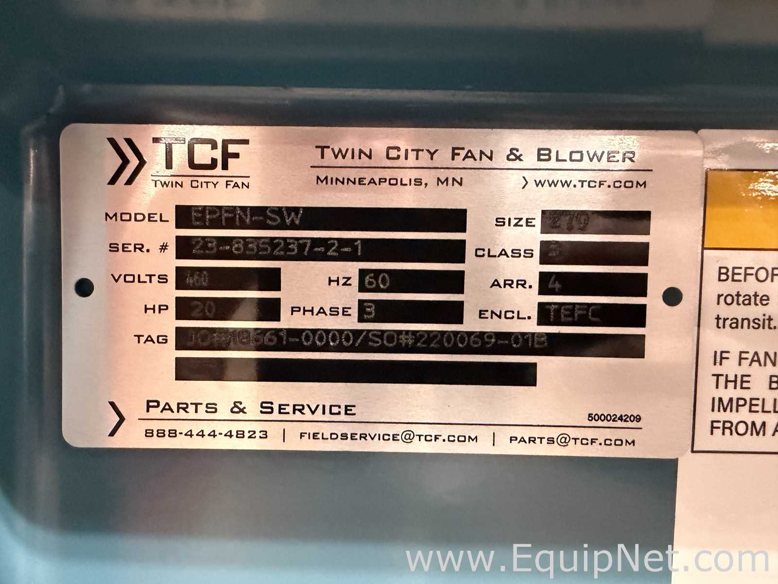 Ventilador Twin City Fan and Blower EPFN-SW