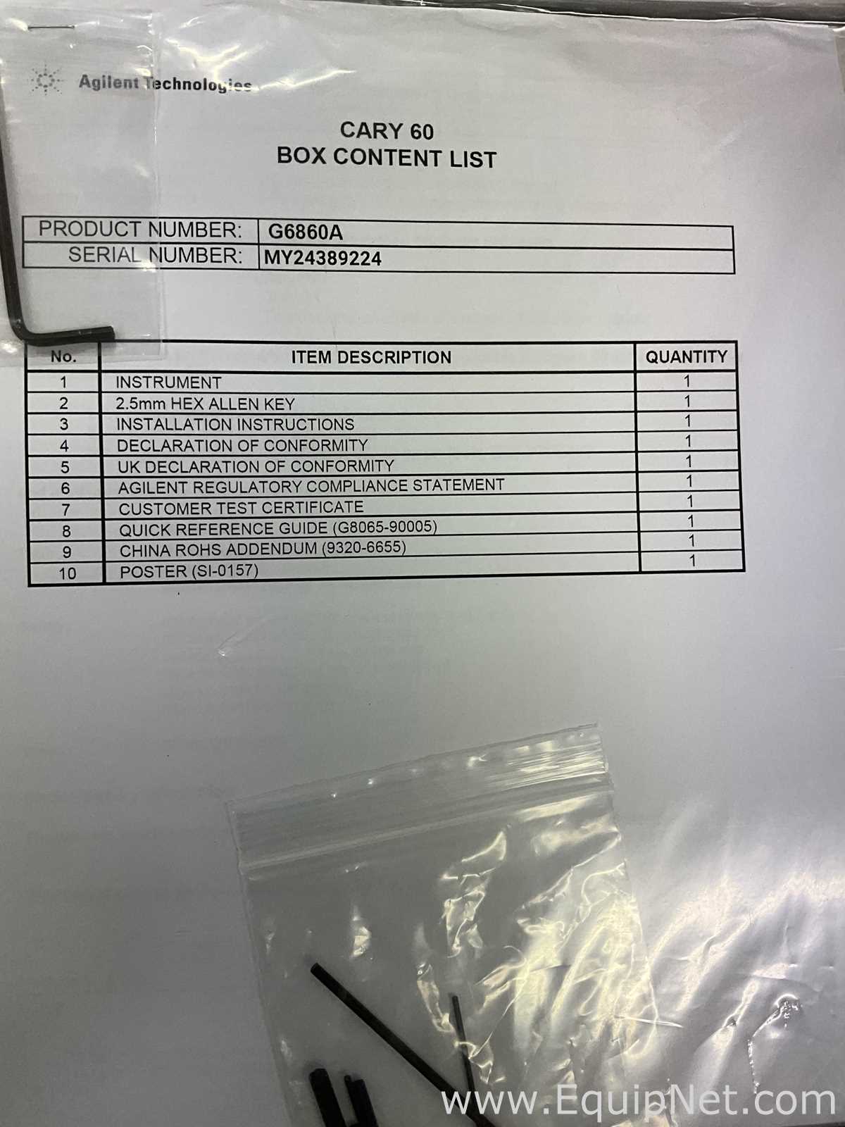 Unused Agilent Technologies Cary 60 UV-Vis Spectrophotometer