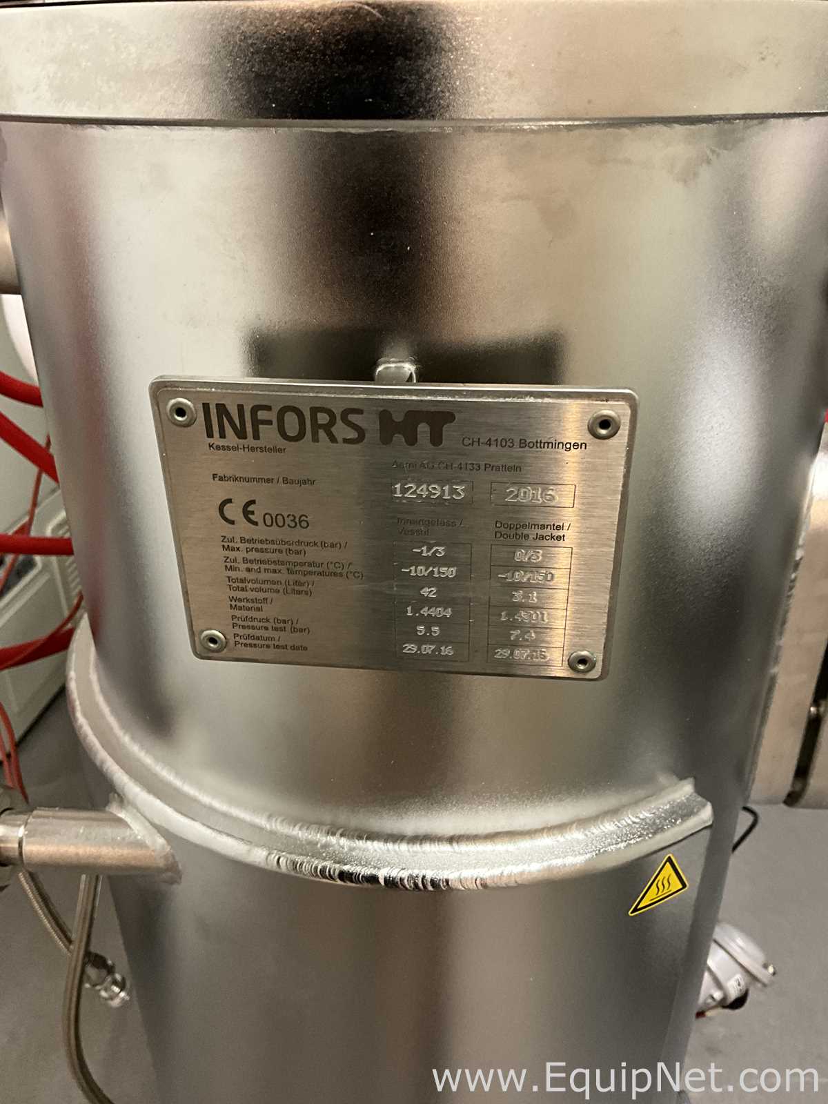 Infors HT Techfors-S Pilot-Scale 40 Liter Jacketed Stainless Steel Bioreactor