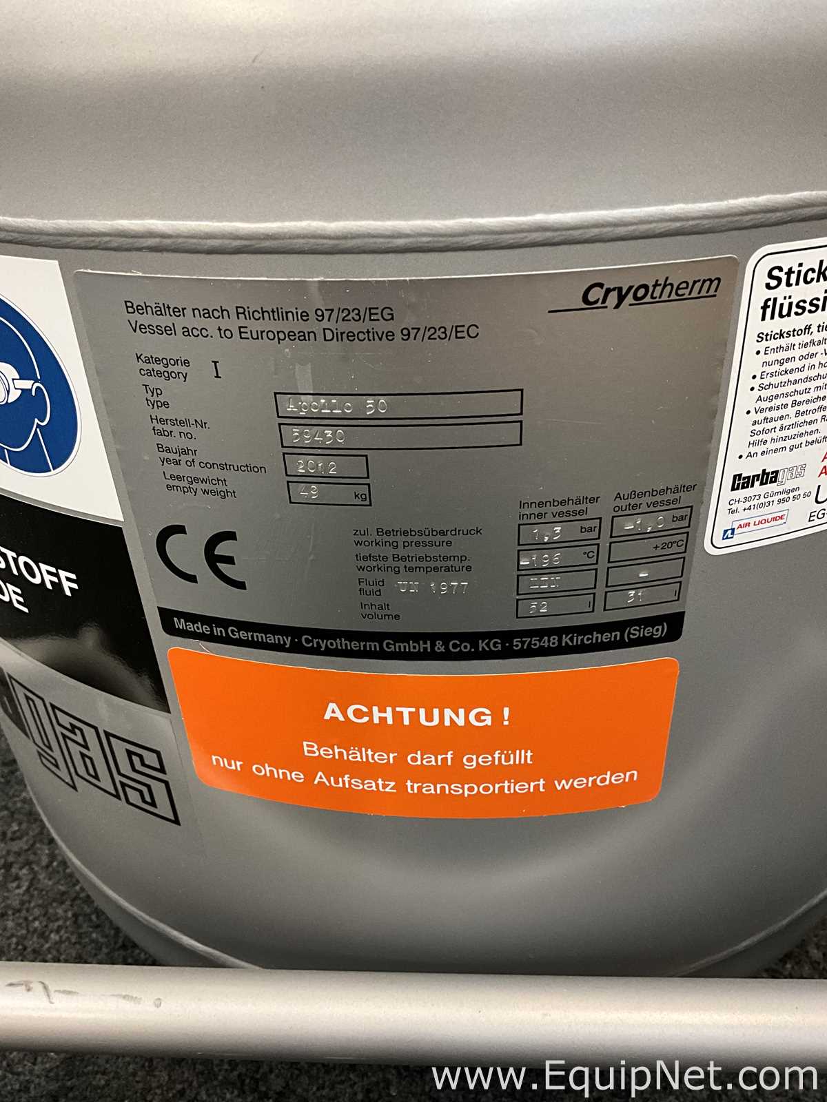 Tanque Cryotherm GmbH  Requisitos de Ar 50 L