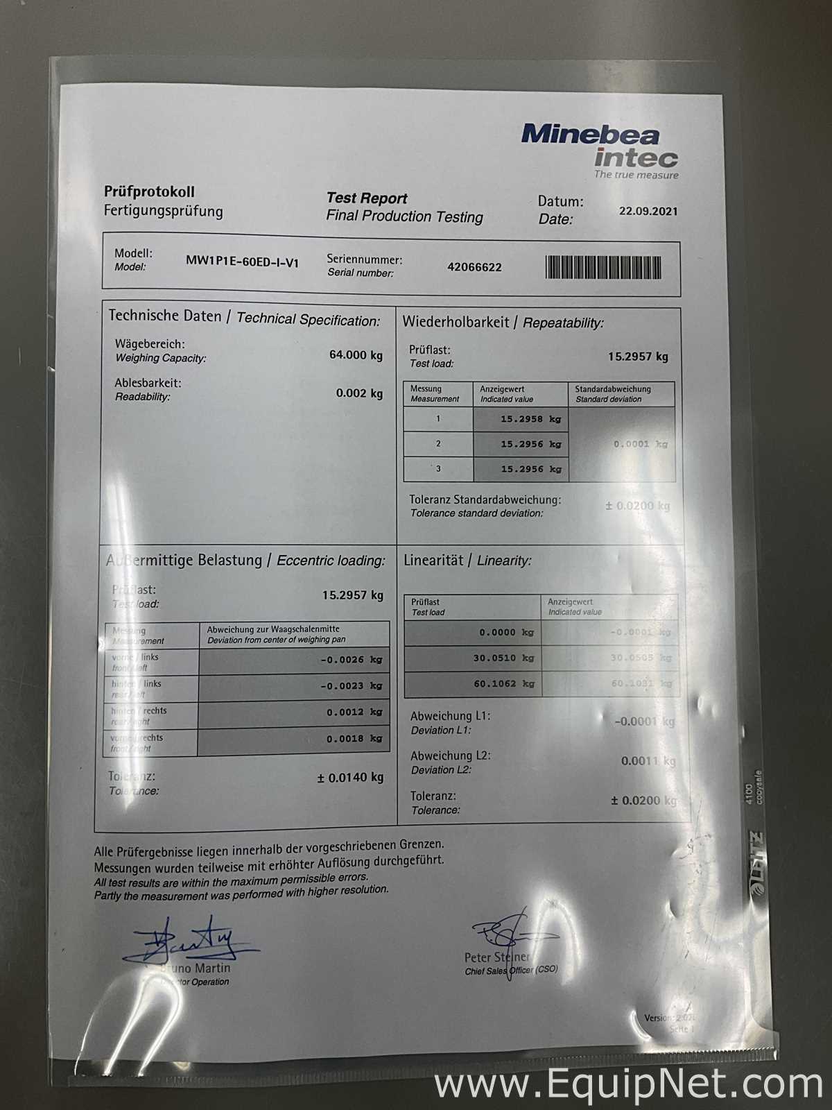 Unused Minebea Intec MW1P1E-60ED-I-V1 Benchtop Balance
