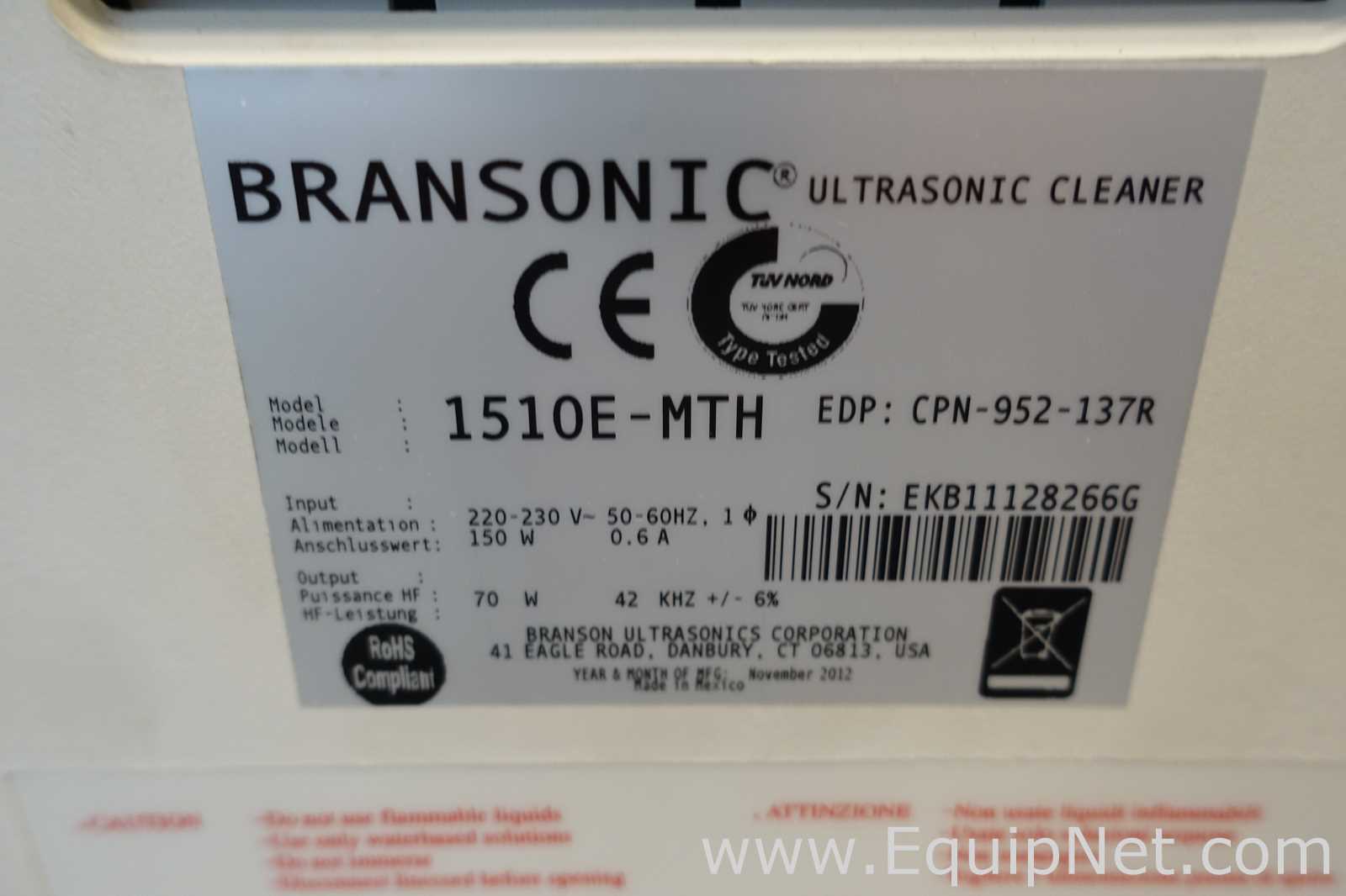 Branson 1510E-MTH Ultrasonic Cleaner Bath Heated with Mechanical Timer and Lid