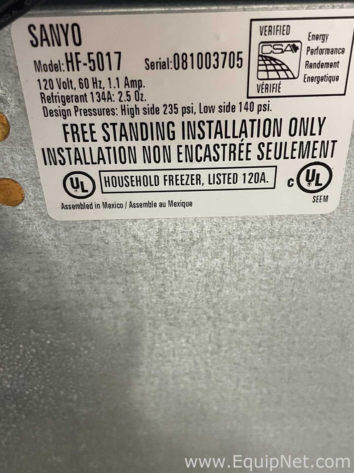 Sanyo HF-5017 Refrigerator