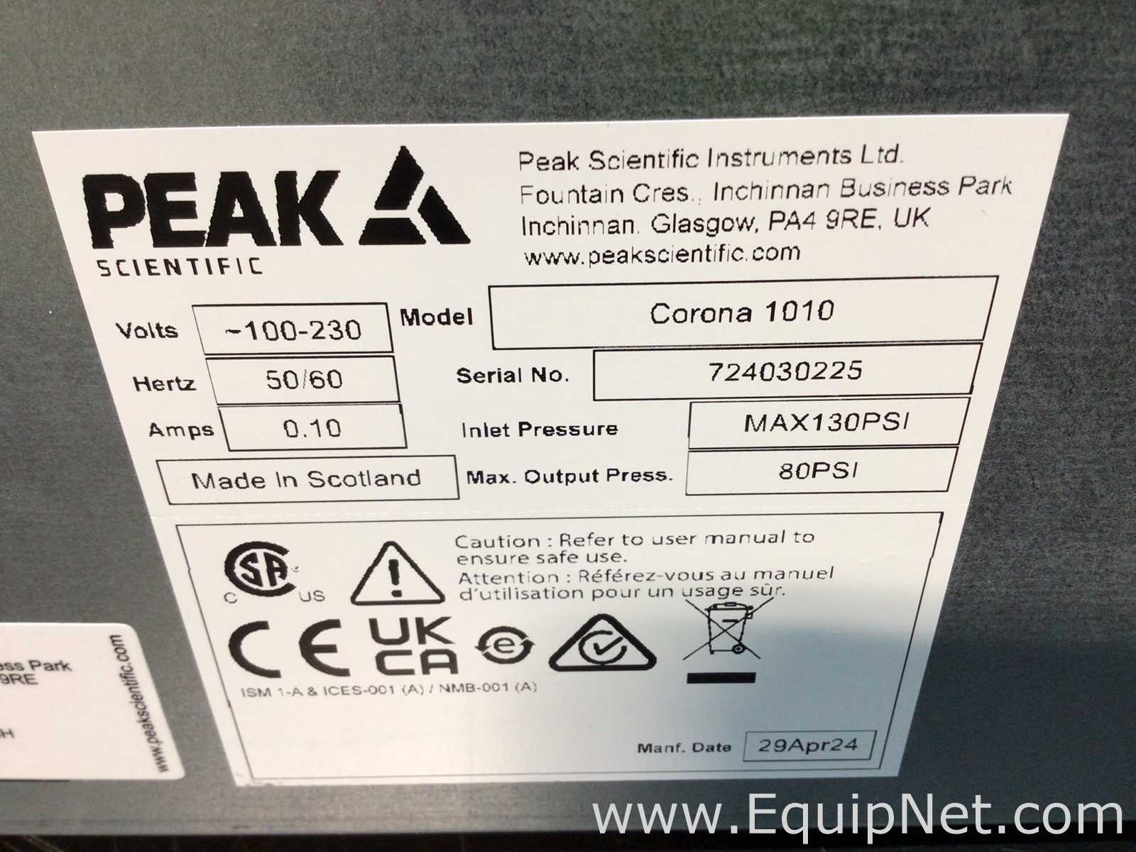 Peak Scientific Corona 1010 Nitrogen Generator