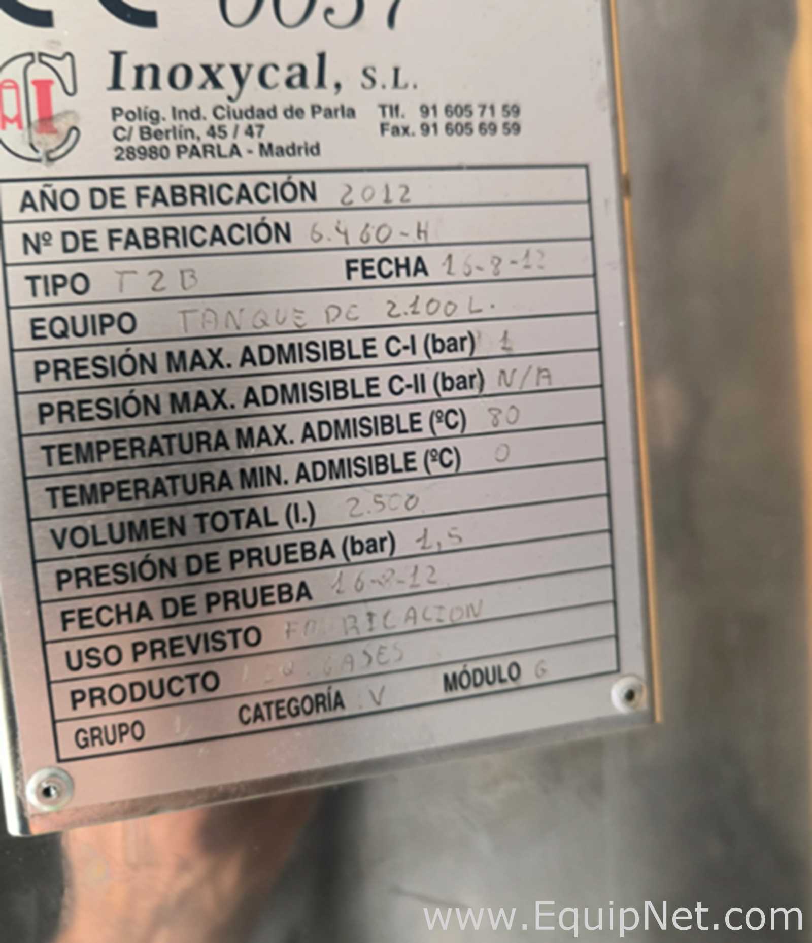 Tank Inoxcal Stainless Steel 2500 Litres With Agitation