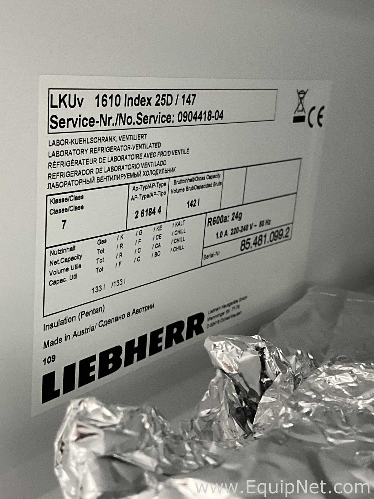 Liebherr LKUv 1610 133 Litre Under Counter Laboratory Refrigerator
