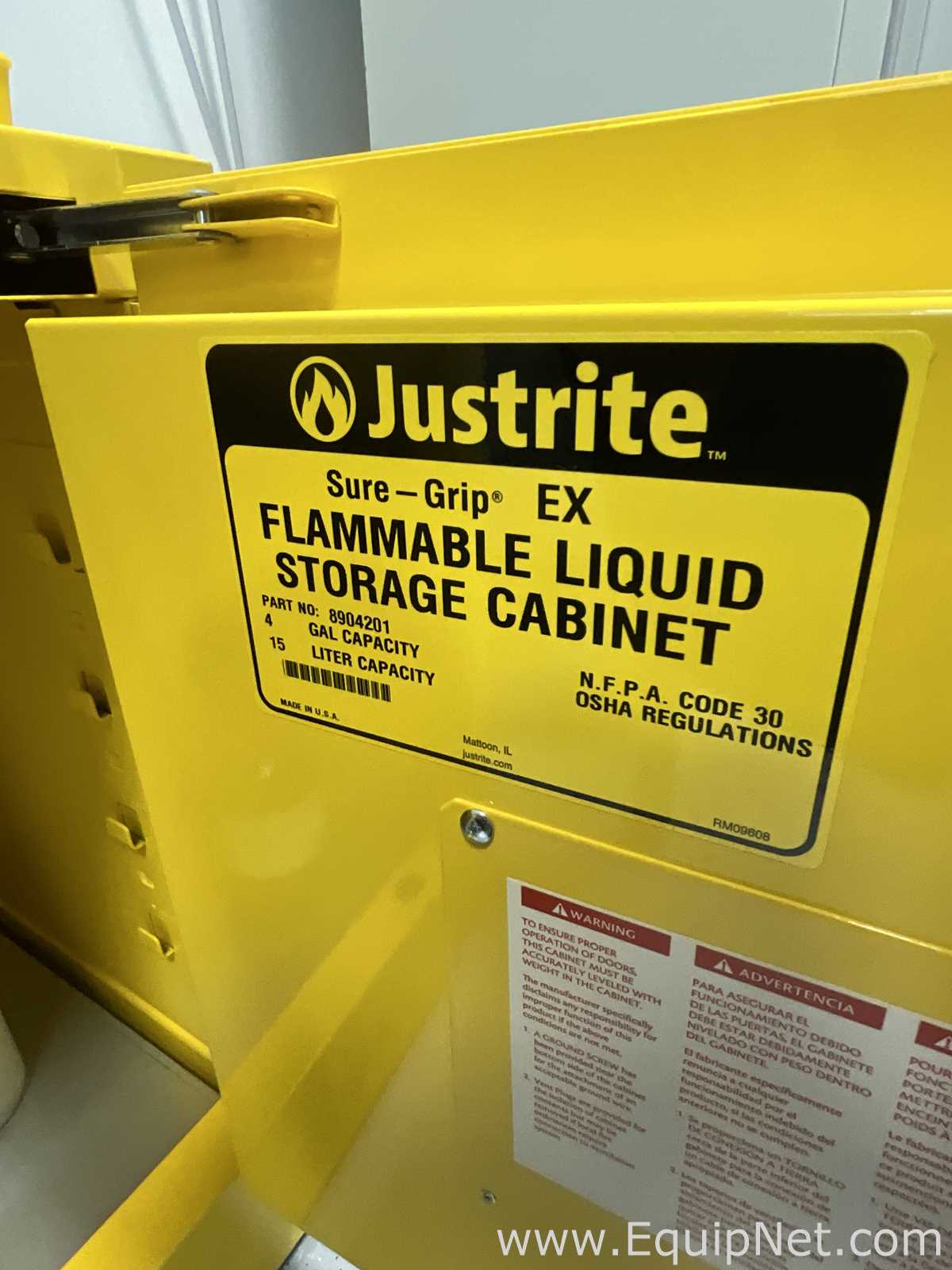 Lot of 2 Off Justrite 15 Litre Hazardous Chemical Storage Cabinets
