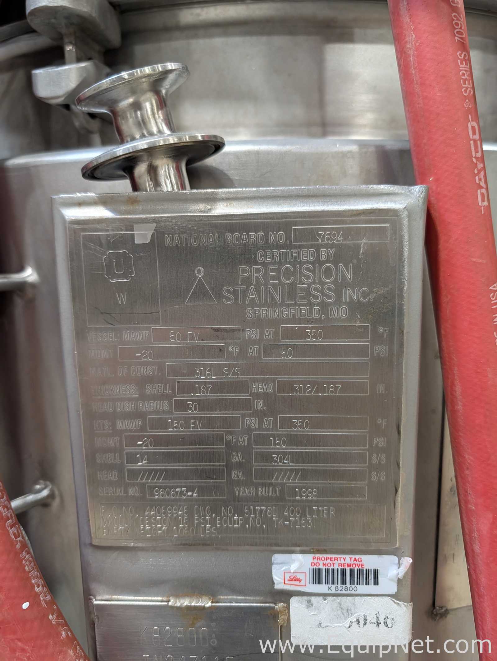 400 L Jacketed Stainless Steel Pressure Vessel