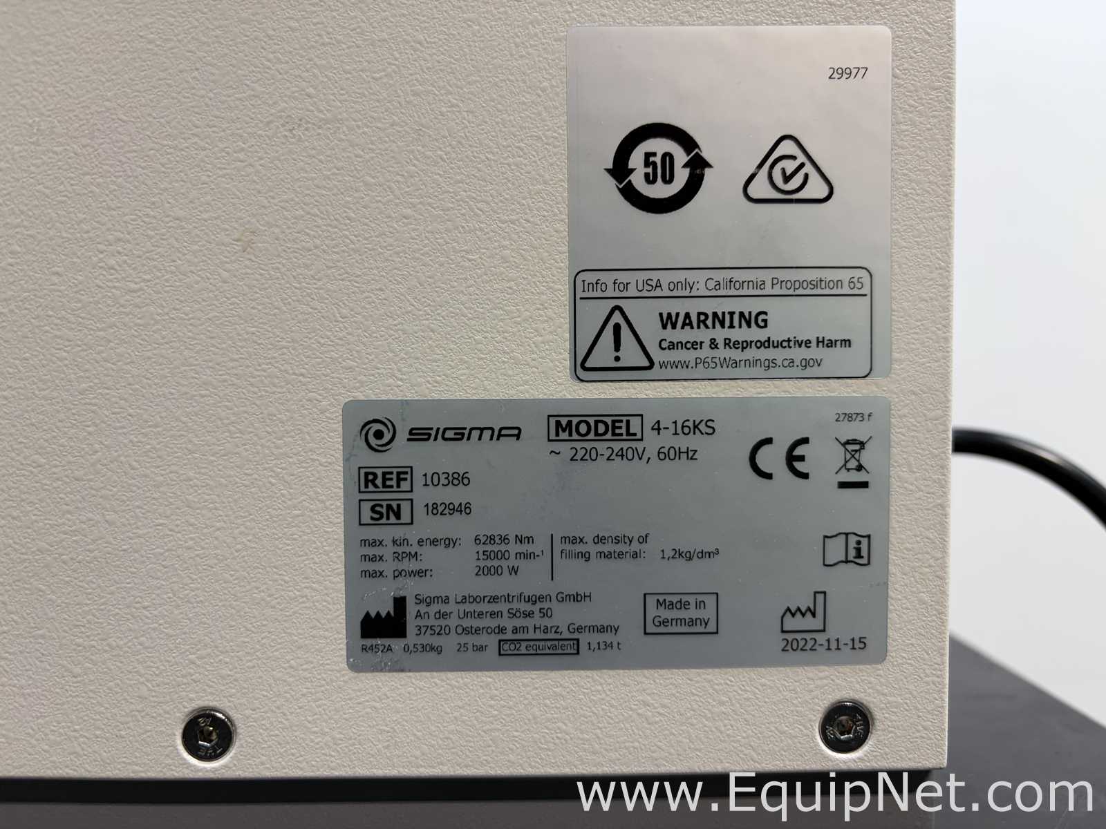 Sigma 10386 4-16KS Universal Refrigerated Benchtop Centrifuge