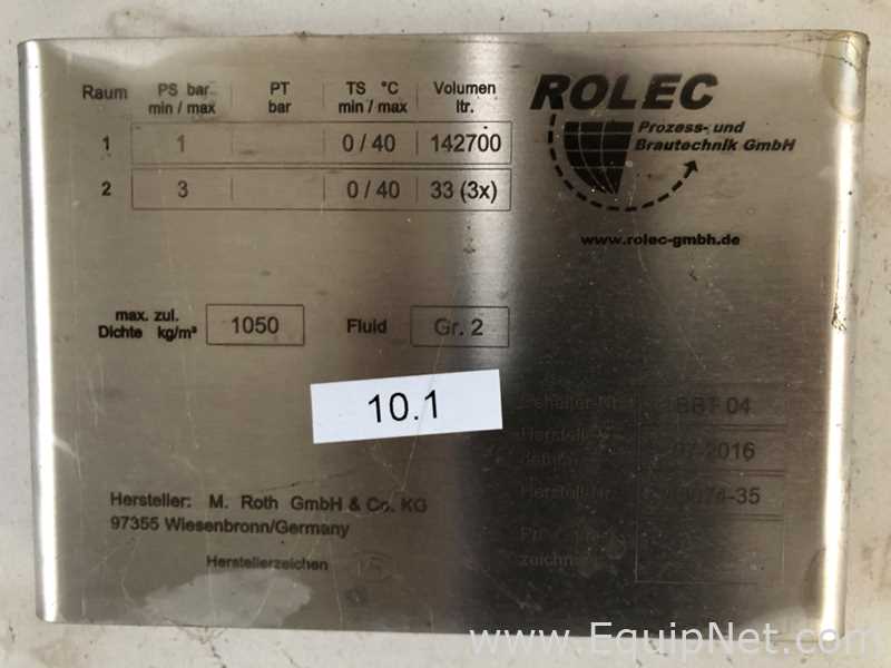 Unused Rolec GmbH 1130 bbl / 35,030 Gallon Stainless Bright Beer And Bottling Tank