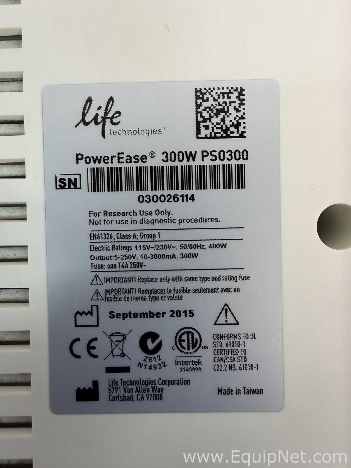 Life Technologies PowerEase 300W PS0300 Microprocessor-Controlled Electrophoresis Power Supply