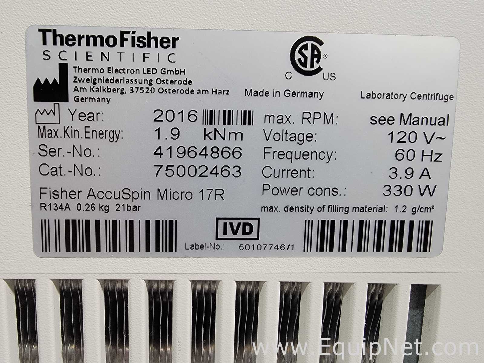 Thermo Fisher Scientific AccuSpin Micro 17R Laboratory Centrifuge