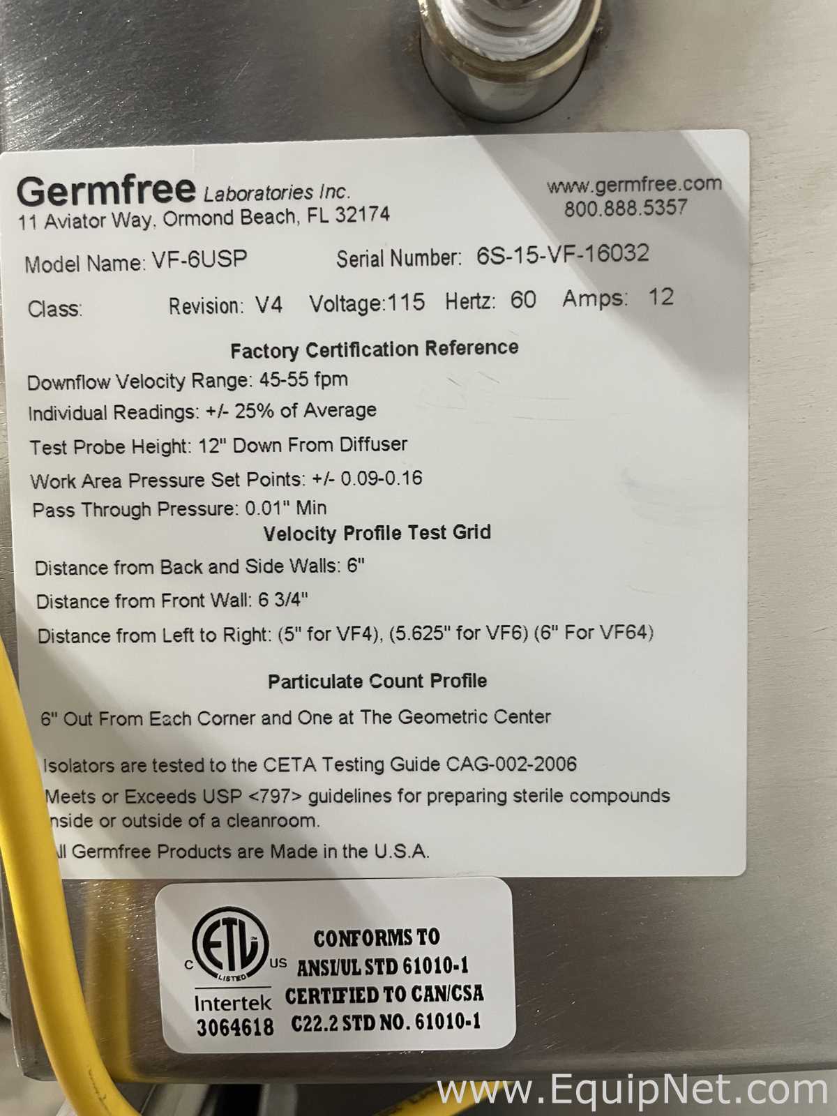 Cabine de Segurança Biológica Germfree Laboratories Inc VF-6USP