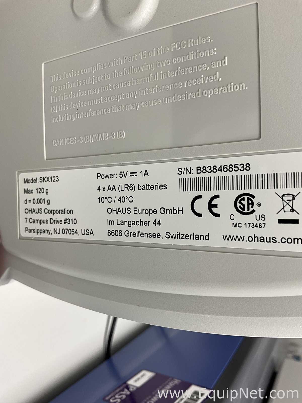 Ohaus Corporation SKX123 Analytical Balance With Power Supply
