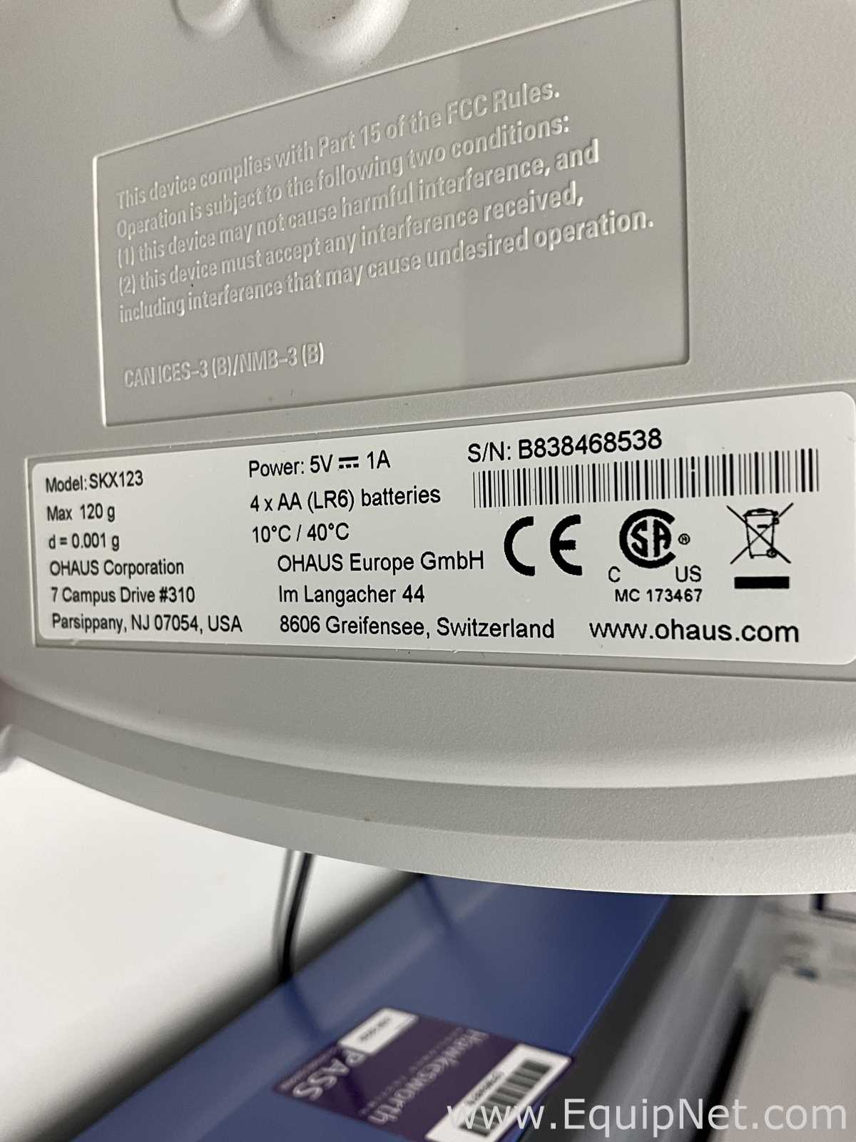 Ohaus Corporation SKX123 Analytical Balance With Power Supply