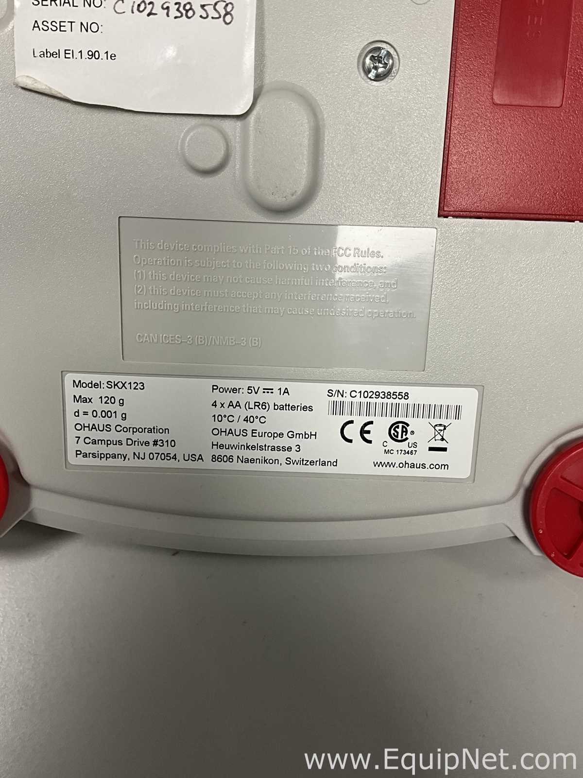 Ohaus Corporation SKX123 Analytical Balance With Power Supply