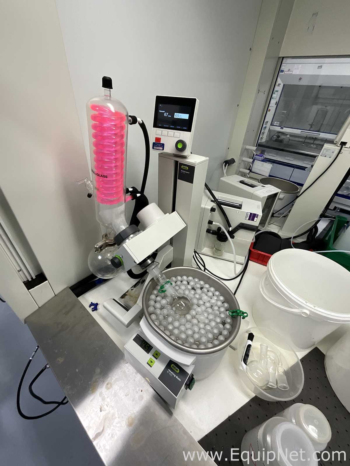 Buchi R-100 Rotary Evaporator with B-100 Heating Bath, V-300 Vacuum Pump and Huber Minichiller 300