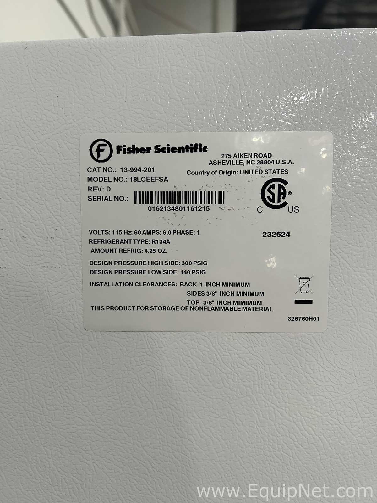 Fisher Scientific 18LCEEFSA Refrigerator and Freezer