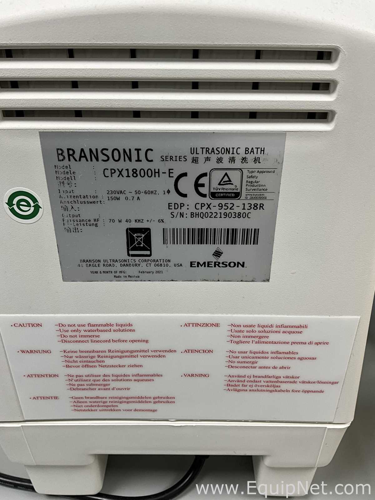 Limpador Ultrassônico Branson Ultrasonic Corporation CPX1800H-E