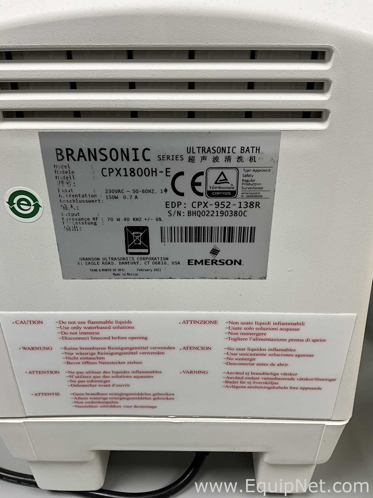 Limpador Ultrassônico Branson Ultrasonic Corporation CPX1800H-E