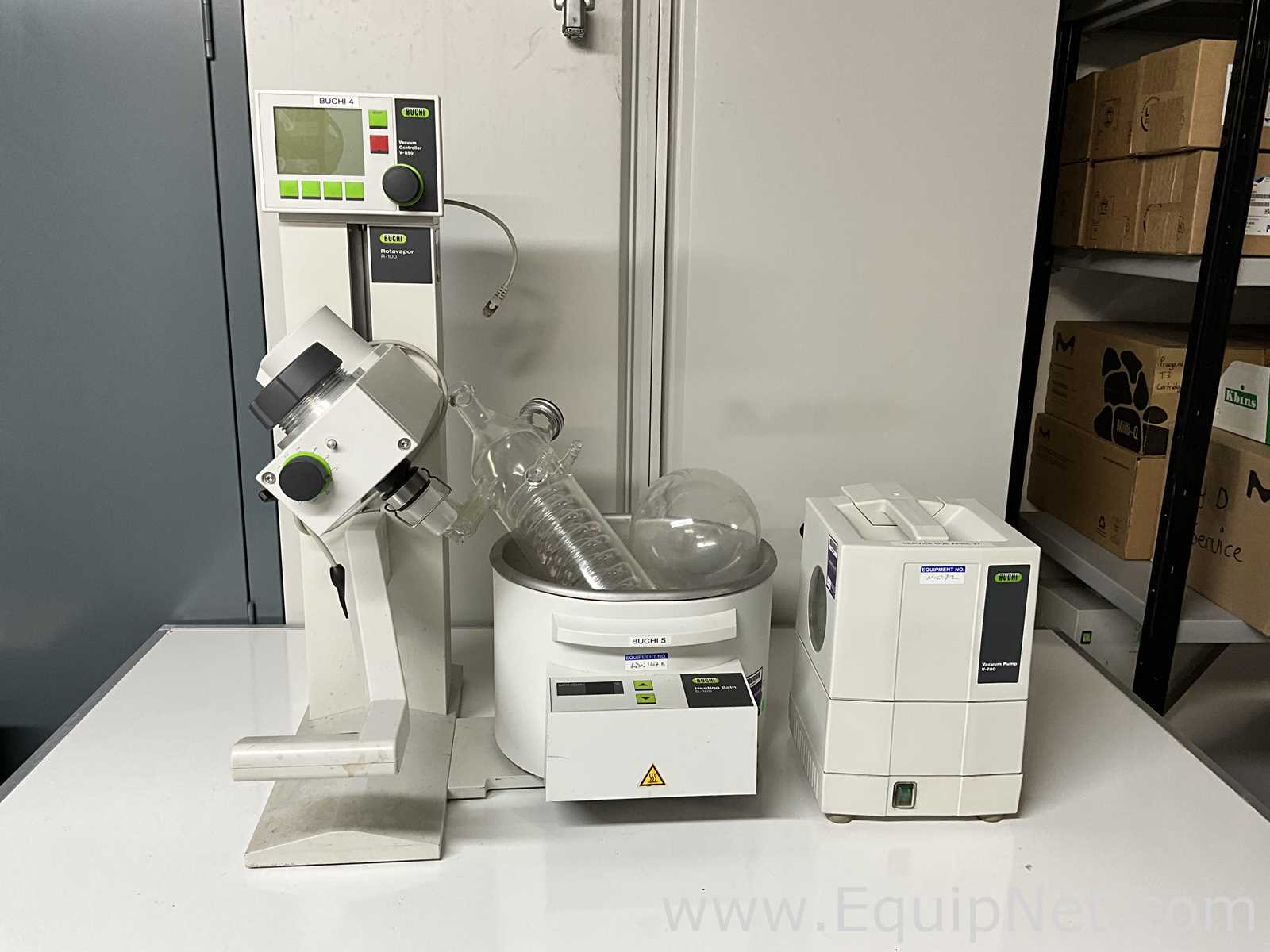 Buchi Labortechnik AG R-100 Evaporator With B-100 Heating Bath V-700 Vacuum Pump and V-850 Interface