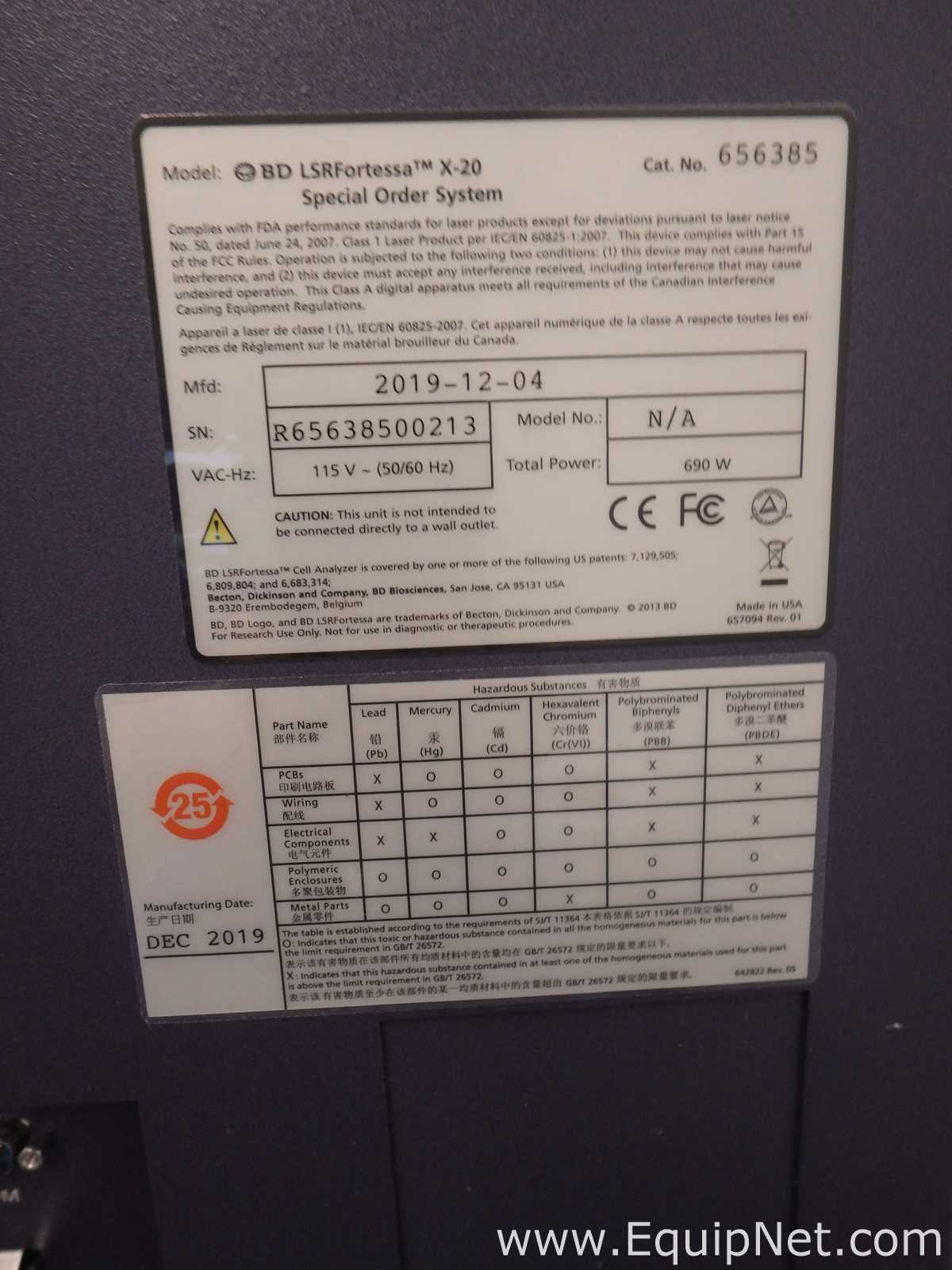 Becton Dickinson BD LSR Fortessa X-20 Flow Cytometer with BD FacsFlow Supply System