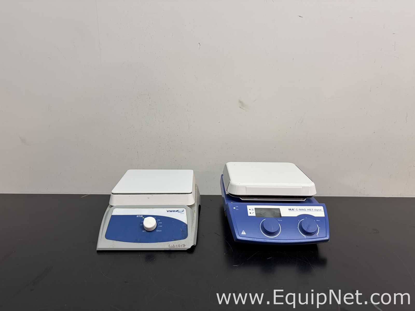 Lot of IKA C-Mag HS 7 Digital Hot Plate Stirrer and VWR 12365-380 620-S Analog Stirrer
