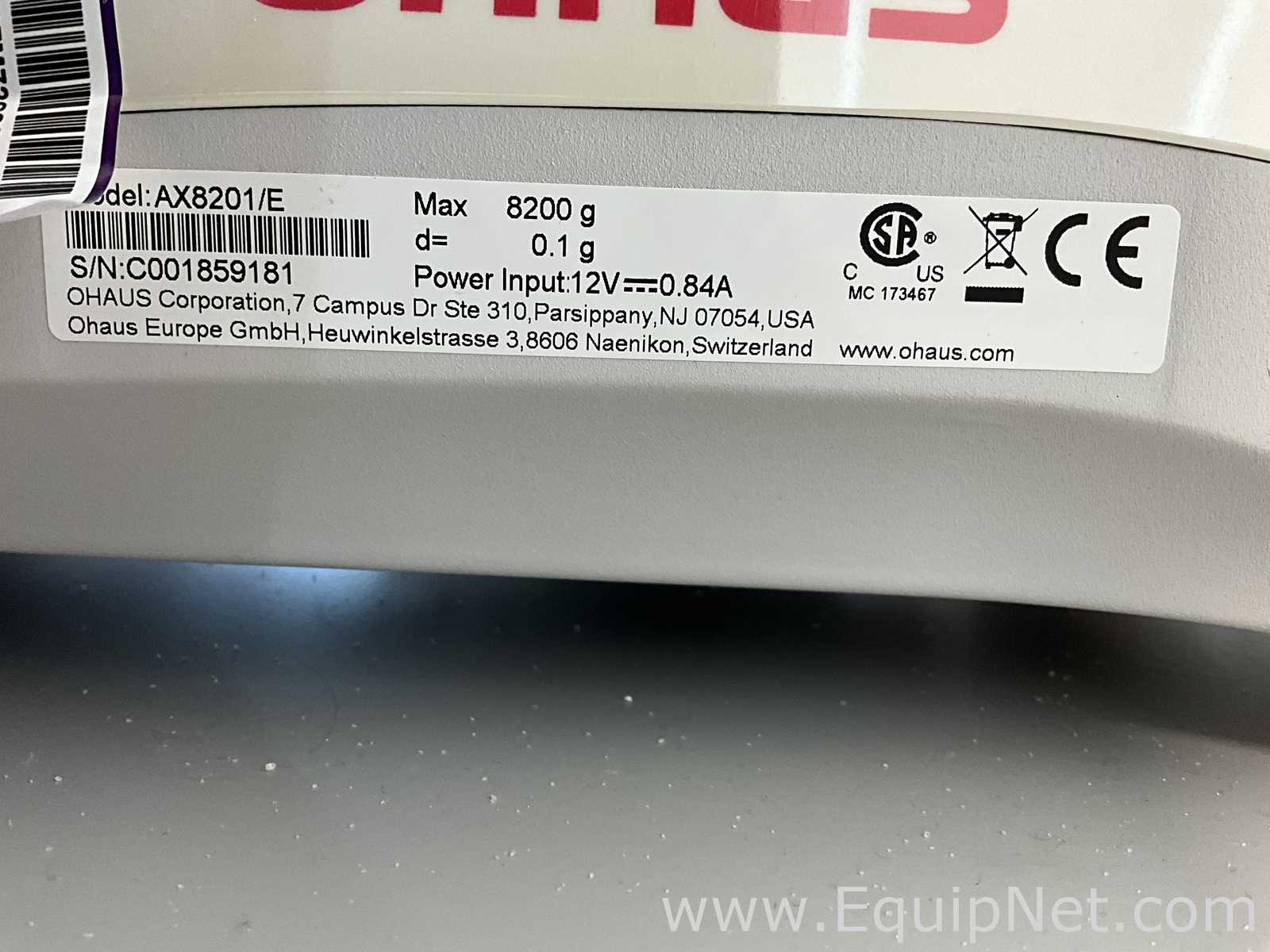 Ohaus Corporation AX8201/E Balance With power Supply