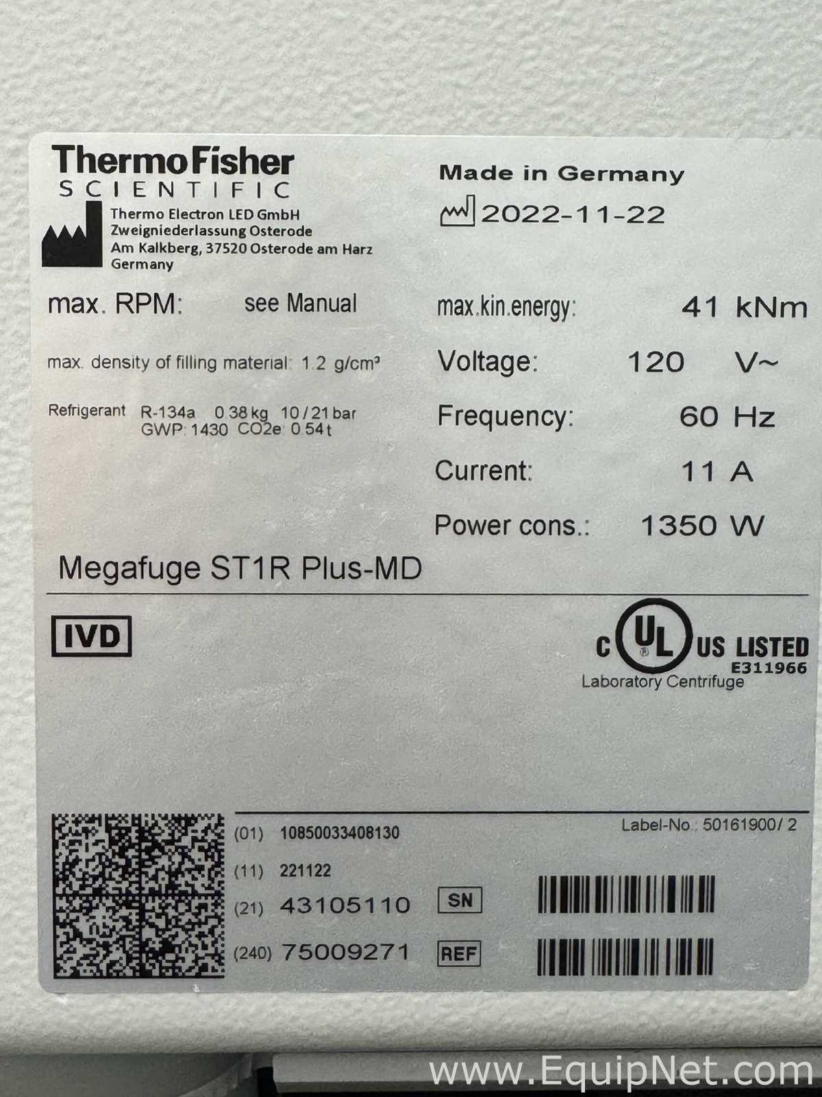 Centrífuga para laboratorio Thermo Scientific Megafuge ST1R Plus-MD
