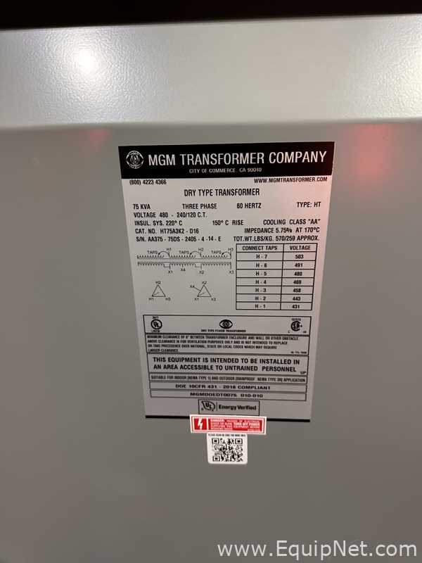 Transformador MGM Transformer Co HT75A3K2-D16. Sem Uso