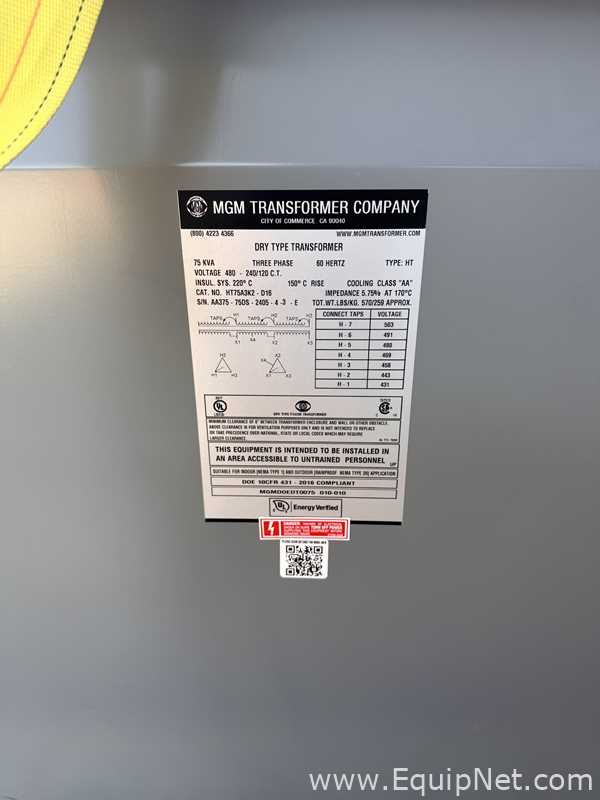 Unused MGM HT75A3K2-D16 Dry-Type Transformer