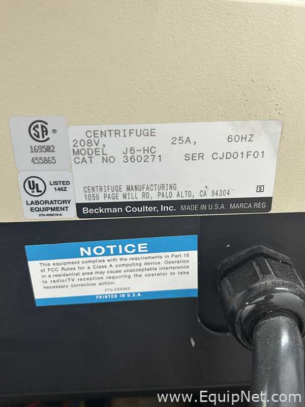 Beckman Coulter J6-HC Laboratory Centrifuge
