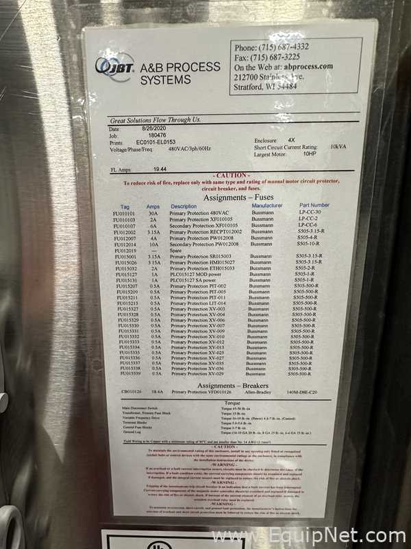 A and B Process Systems CIP Skid