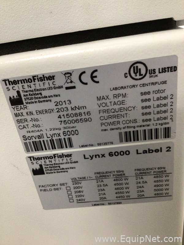 Thermo Fisher Scientific Sorvall Lynx 6000 Refrigerated Laboratory Centrifuge
