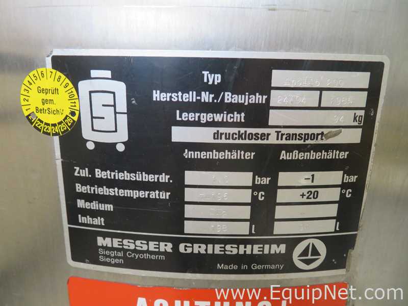 Messer Griesheim Ltd Apollo 200 Liquid Nitrogen Cryogenic Storage and Dispensing Dewar