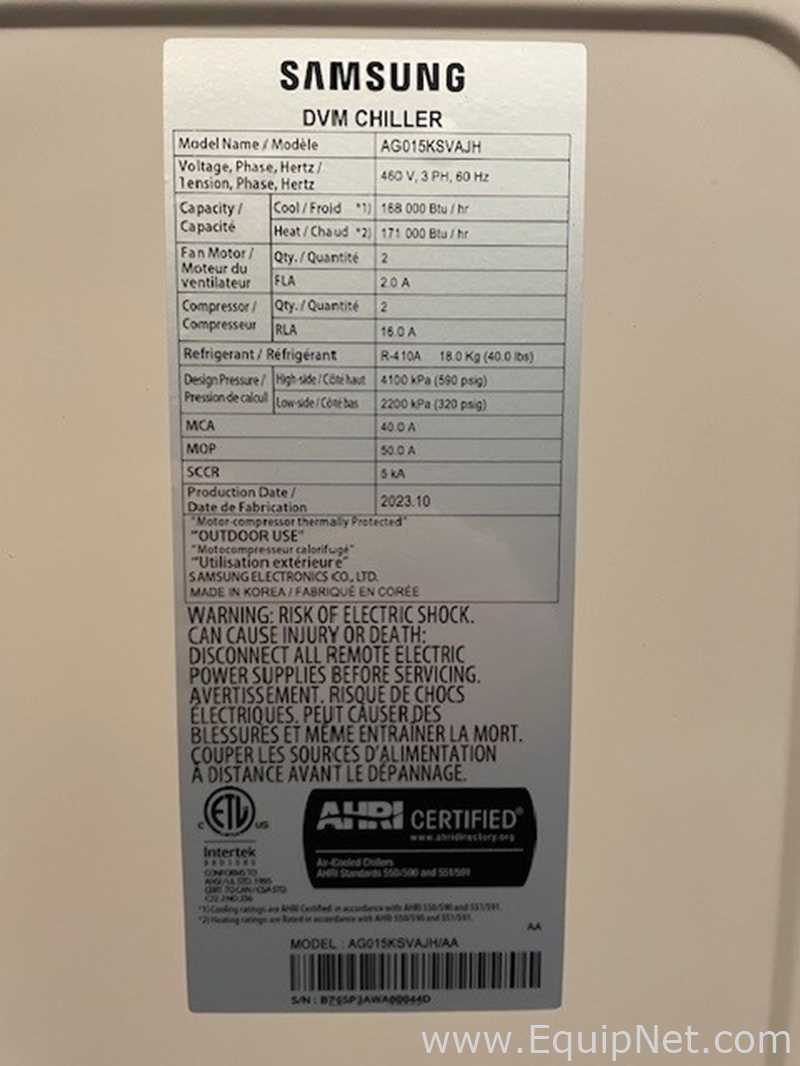 Unused Samsung Electronics Co. LTD. AG015KSVAJH/AA Air Cooled DVM Chiller 15 Ton Capacity