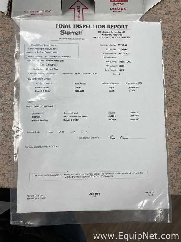 Starrett Crystal Pink Granite Inspection Surface Plate with Mobile Stand