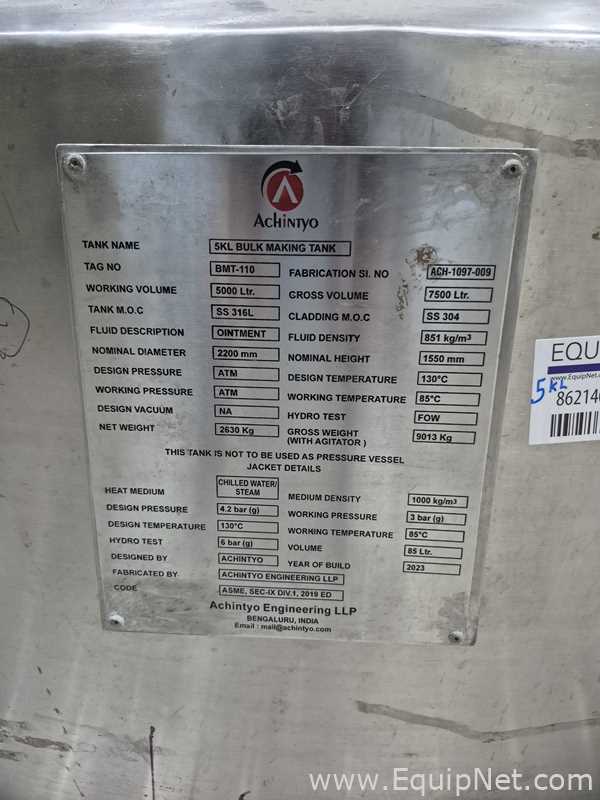 Achintyo Stainless Steel 316L 5000 Liters Bulk Making Tank