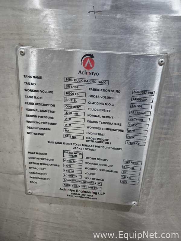 Achintyo Stainless Steel 316L 10000 Liters Bulk Making Tank