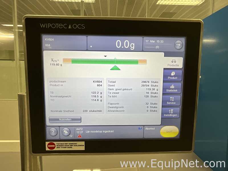 Wipotec-OCS HC-A Check Weigher and Pneumatic Reject Station - Cream Line 1