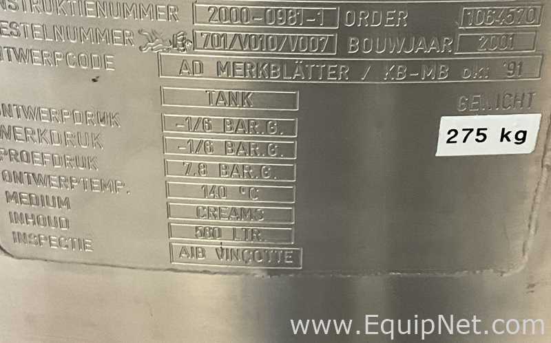 Lot of 9 off 550 Litre Stainless Steel Vacuum Rated Portable Intermediate Bulk Containers