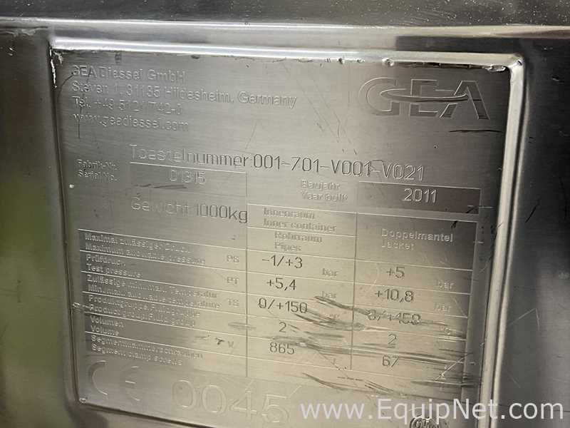 Recipiente Mezclador Acero inoxidable GEA Diessel .  865 Litros