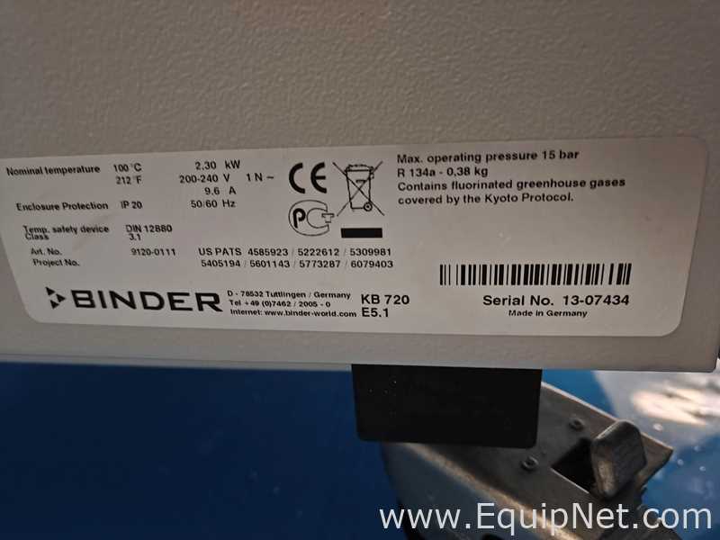 Binder KB720 Incubator Lot 607