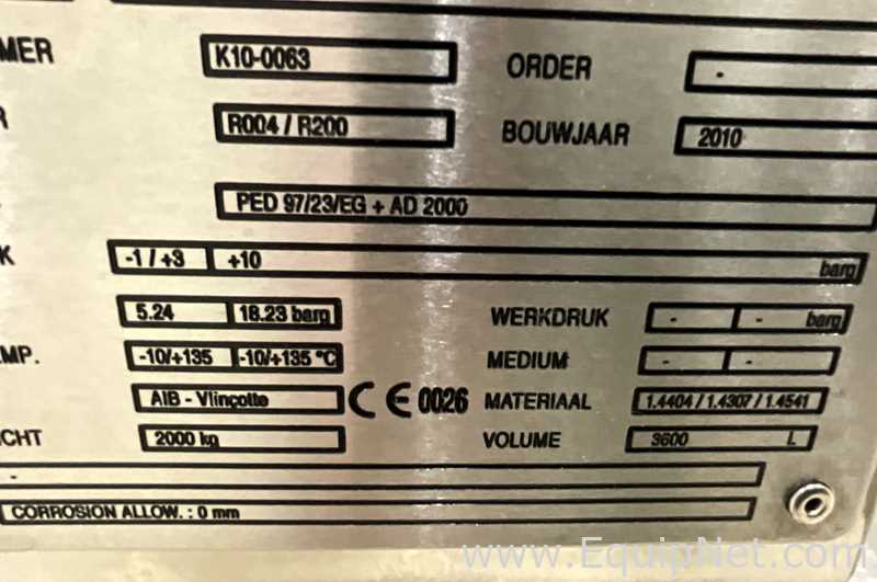 Alteco 3600 Litre Stainless Steel Vacuum Rated Jacketed Mixing Vessel - KK5