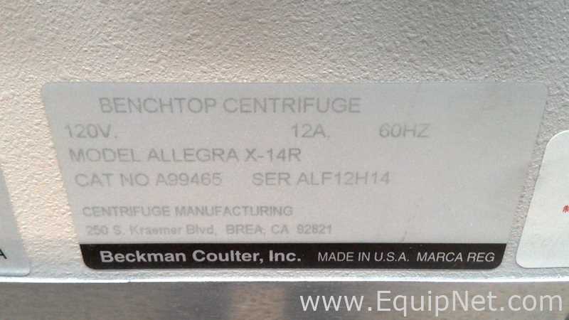 Beckman Coulter Allegra X-14R Refrigerated Benchtop Centrifuge