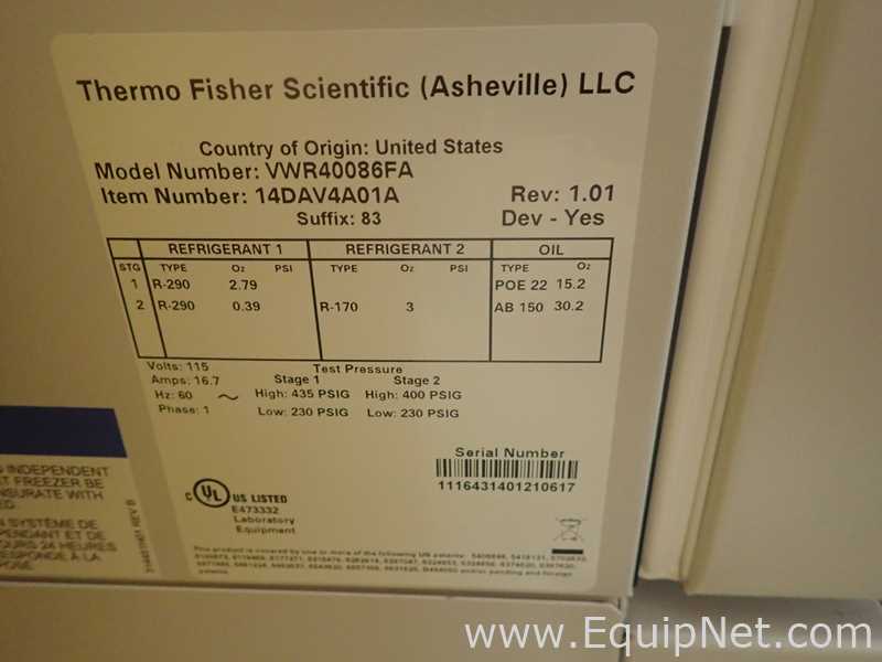 VWR VWR40086FA Ultra-Low Freezer